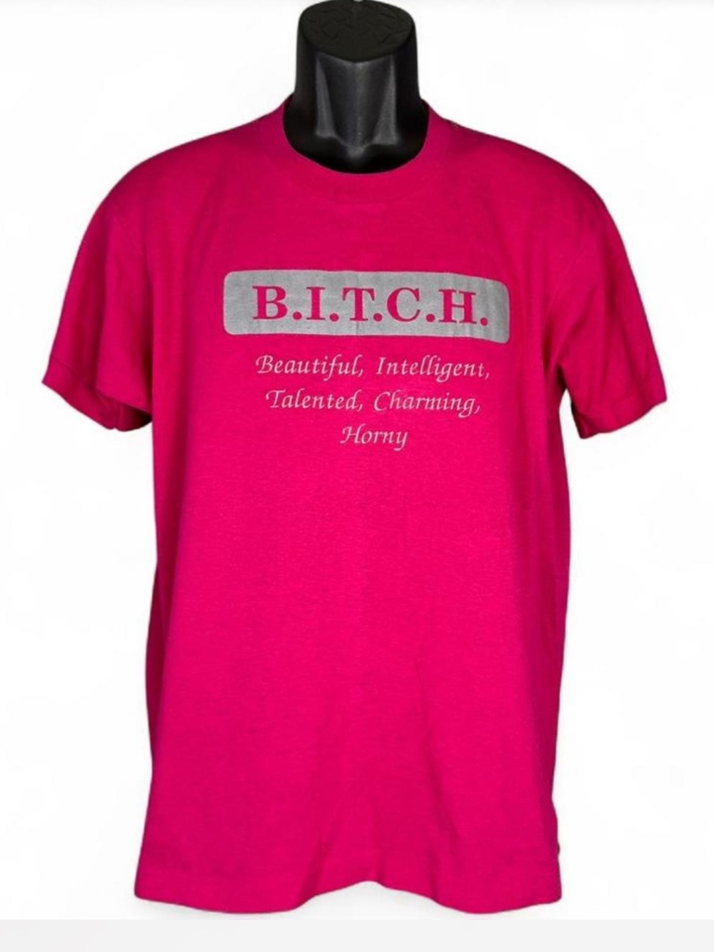 90s Hot Pink B.I.T.C.H. Vintage Single Stitch Screen Stars graphic tee Size L